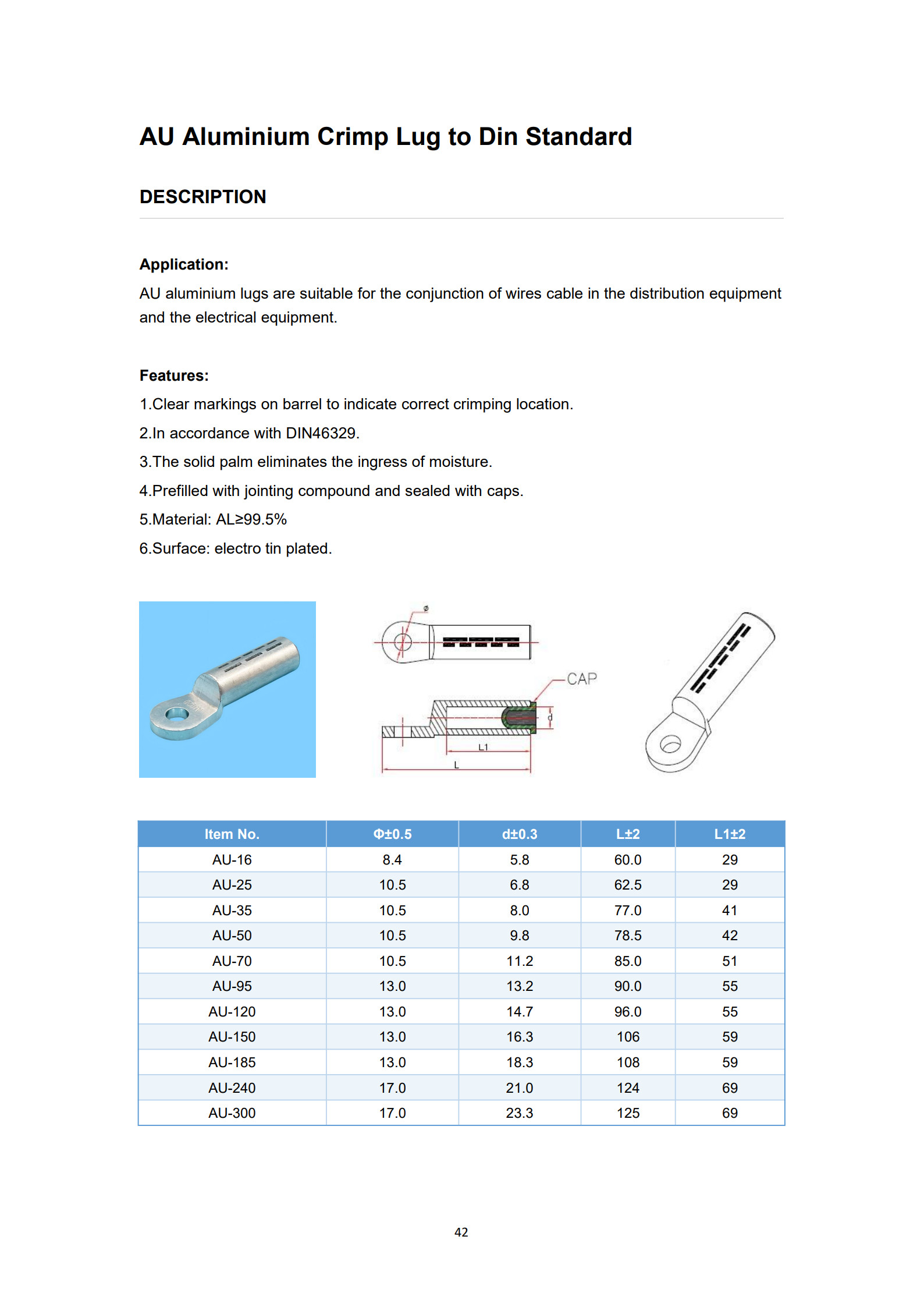 AU German Type Aluminum Cable Lugs(DIN Standard) detail 1